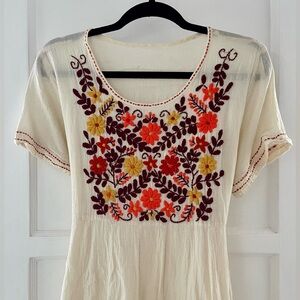 Authentic Mexican Maxi Dress with Embroidered Flowers